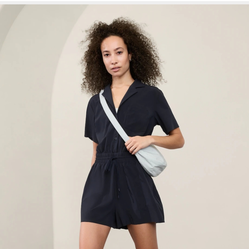 Athleta Navy Blue Short Sleeve Romper NWT – Size LP